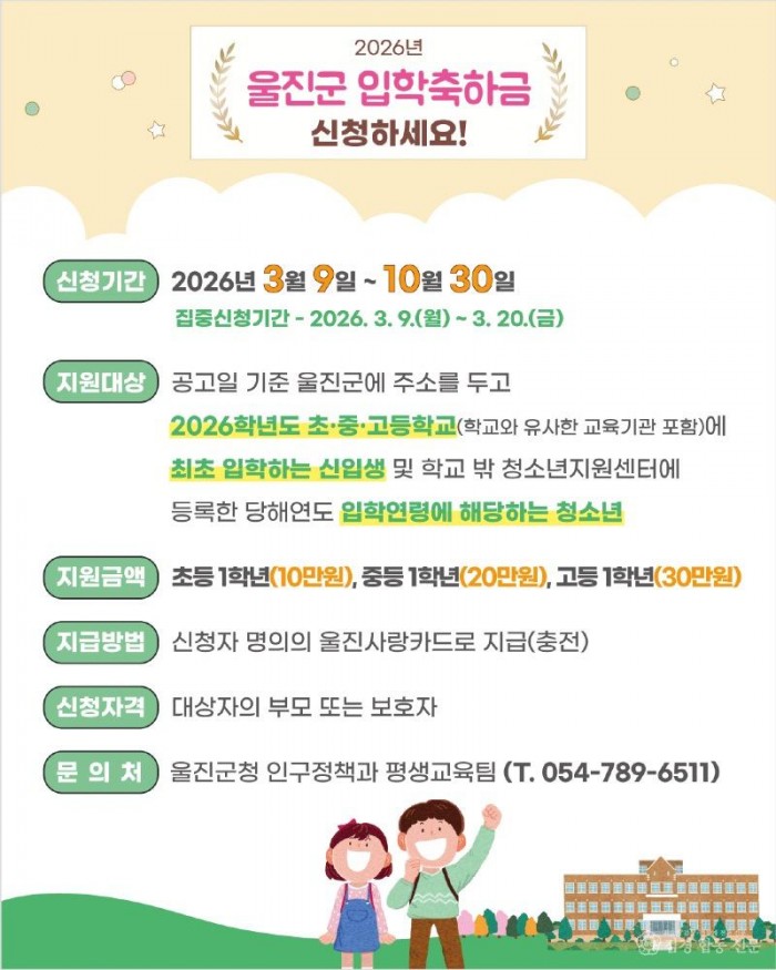 1. 울진군, 초·중·고 신입생 입학축하금 지급2.jpg