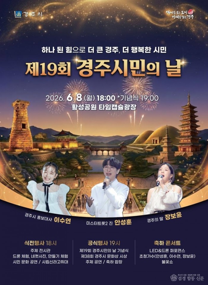 2. 경주시가 오는 6월 8일 황성공원 타임캡슐광장에서 개최하는 제19회 경주시민의 날 행사 홍보 포스터.jpg