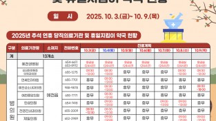 예천군, 추석 연휴 당직 의료기관 및 휴일지킴이 약국 운영