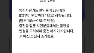 영천시, 8일부터 지류형 및 카드형 영천사랑상품권 15% 할인 판매